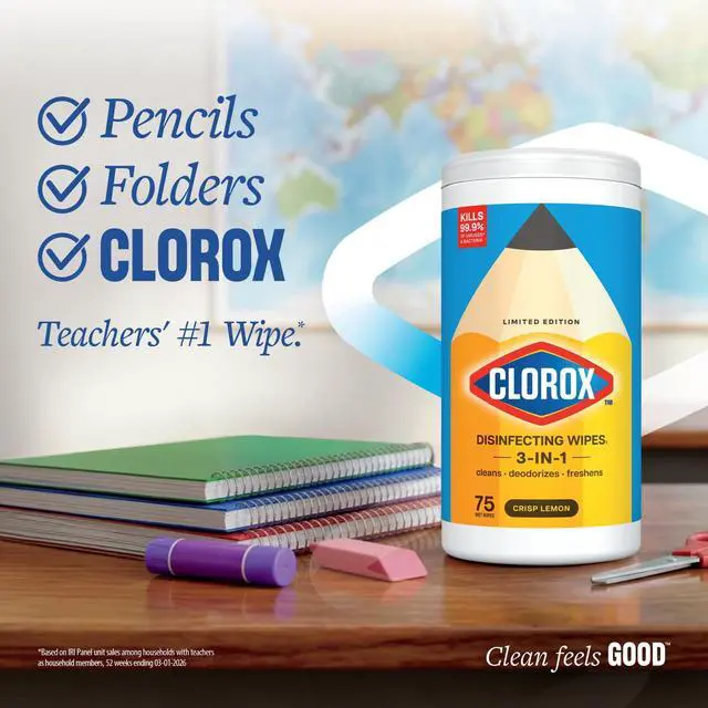 Alt view image 5 of 7 - Clorox Disinfecting Wipes Limited Edition Back to School, Bleach Free, Crisp Lemon, 75 Count