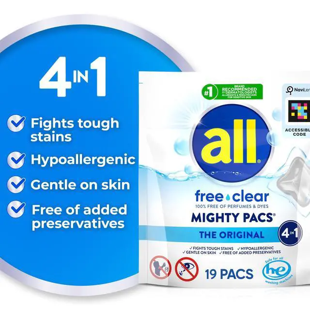 Alt view image 4 of 6 - all Unit Dose Laundry Detergent, Mighty Pacs, Free Clear, 19 Count