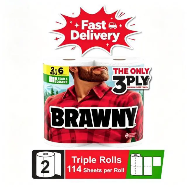 Main image of Brawny Tear-A-Square 3-Ply Paper Towels, 2 Triple Rolls, 114 Sheets per Roll