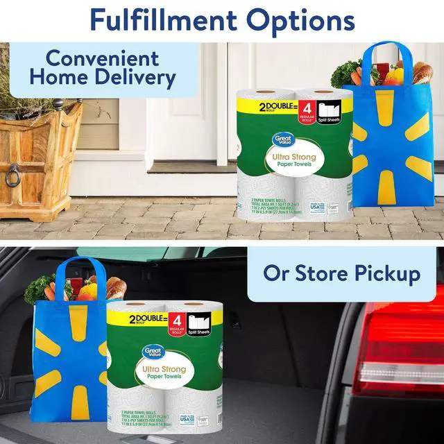 Alt view image 2 of 7 - Great Value Ultra Strong Paper Towels, White, 2 Double Rolls