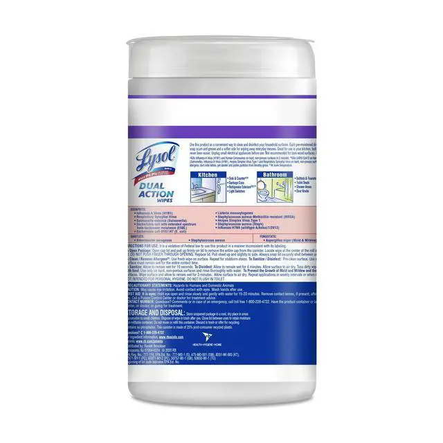 Alt view image 6 of 7 - Lysol Dual Action Disinfectant Wipes, Multi-Surface Antibacterial Scrubbing Wipes, For Disinfecting and Cleaning, Citrus Scent, 75 Count