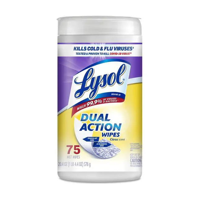 Alt view image 7 of 7 - Lysol Dual Action Disinfectant Wipes, Multi-Surface Antibacterial Scrubbing Wipes, For Disinfecting and Cleaning, Citrus Scent, 75 Count