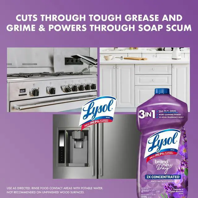 Alt view image 2 of 7 - Lysol All Purpose Cleaner, 2X Concentrated Multi-Surface Disinfectant Floor Cleaner for Mopping Solution, for Bathroom & Kitchen, Lavender & Cotton Blossom, 28 fl oz