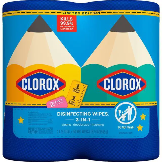 Alt view image 4 of 6 - Clorox Disinfecting Cleaning Wipes Back to School Variety Pack, 75 Count, Pack of 2