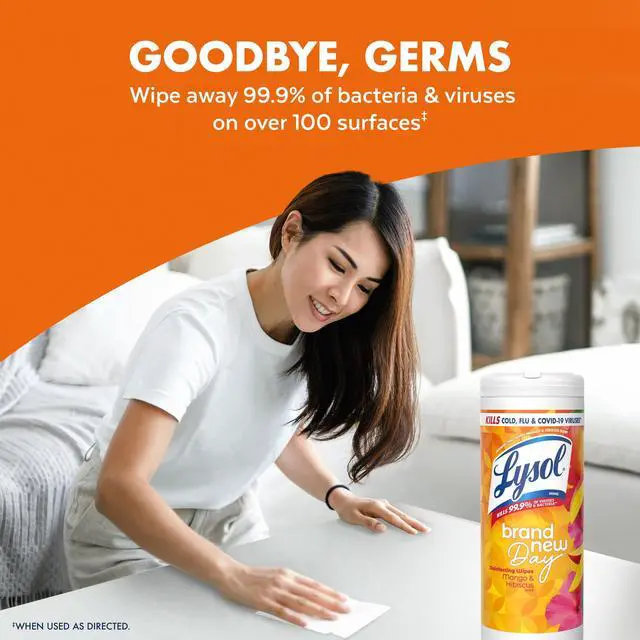 Alt view image 2 of 7 - Lysol Disinfecting Wipes, All Purpose Cleaner, Multi Surface Antibacterial Cleaning Wipes, Cleaning Supplies, Mango & Hibiscus Scent, 35 Count