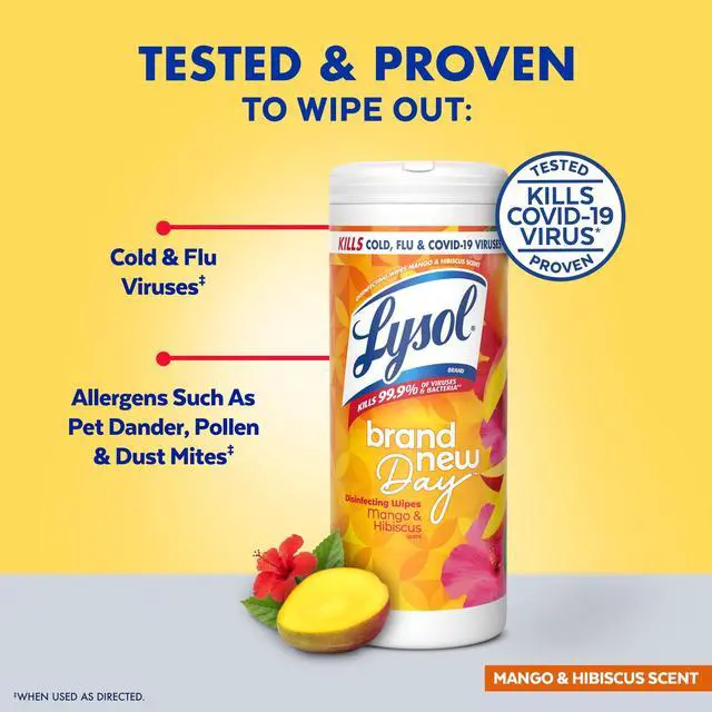 Alt view image 5 of 7 - Lysol Disinfecting Wipes, All Purpose Cleaner, Multi Surface Antibacterial Cleaning Wipes, Cleaning Supplies, Mango & Hibiscus Scent, 35 Count