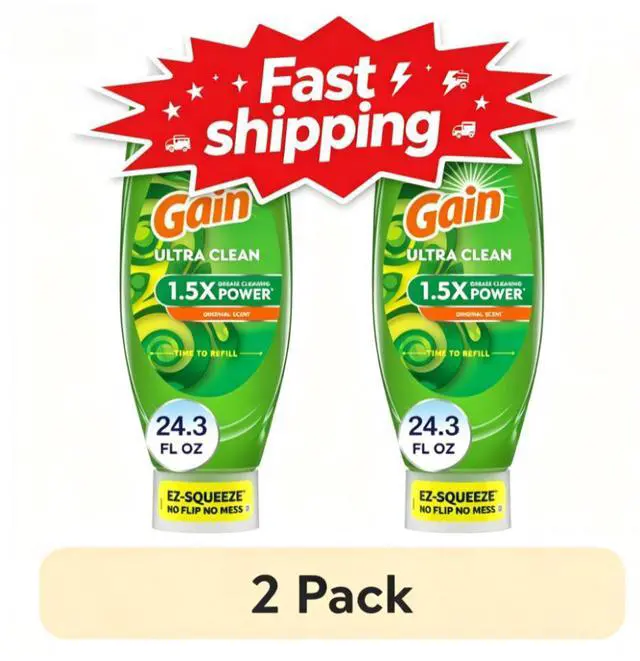 Main image of (2 pack) Gain EZ-Squeeze Dishwashing Liquid Dish Soap, Original Scent, 24.30 fl oz