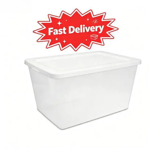 Main image of Sterilite 58 Quart Medium Storage Bin, Clear Plastic Storage Container with Snap-On Lid, White