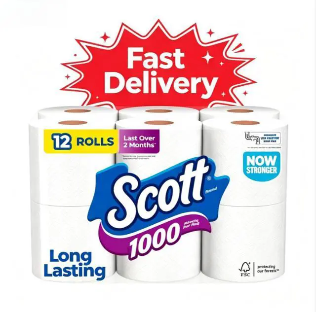 Main image of Scott 1000 Toilet Paper, 12 Rolls, 1,000 Sheets per Roll