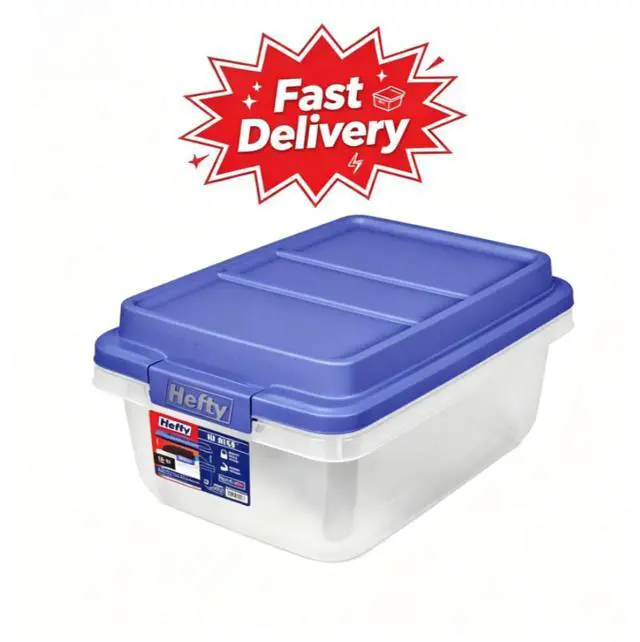 Main image of Hefty HI-RISE 18 Quart Small Latching Storage Bin, Clear Plastic Storage Container with Latch HI-RISE Lid, Blue