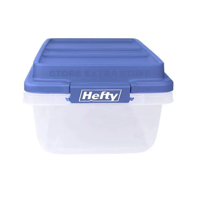 Alt view image 7 of 7 - Hefty HI-RISE 18 Quart Small Latching Storage Bin, Clear Plastic Storage Container with Latch HI-RISE Lid, Blue