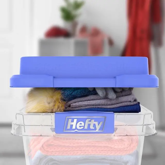Alt view image 2 of 7 - Hefty HI-RISE 18 Quart Small Latching Storage Bin, Clear Plastic Storage Container with Latch HI-RISE Lid, Blue