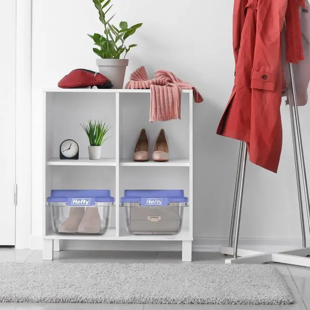 Alt view image 5 of 7 - Hefty HI-RISE 18 Quart Small Latching Storage Bin, Clear Plastic Storage Container with Latch HI-RISE Lid, Blue