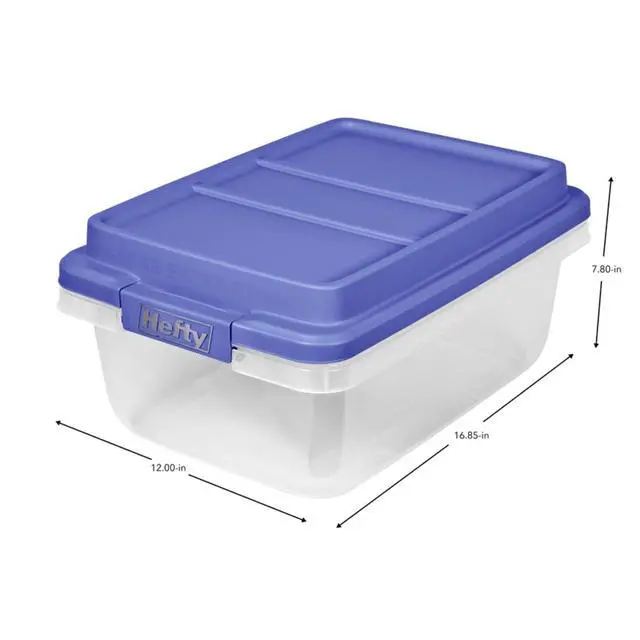 Alt view image 6 of 7 - Hefty HI-RISE 18 Quart Small Latching Storage Bin, Clear Plastic Storage Container with Latch HI-RISE Lid, Blue