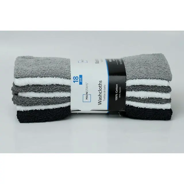 Alt view image 2 of 7 - Mainstays 18-Pack Washcloth Bundle, Grey Multi