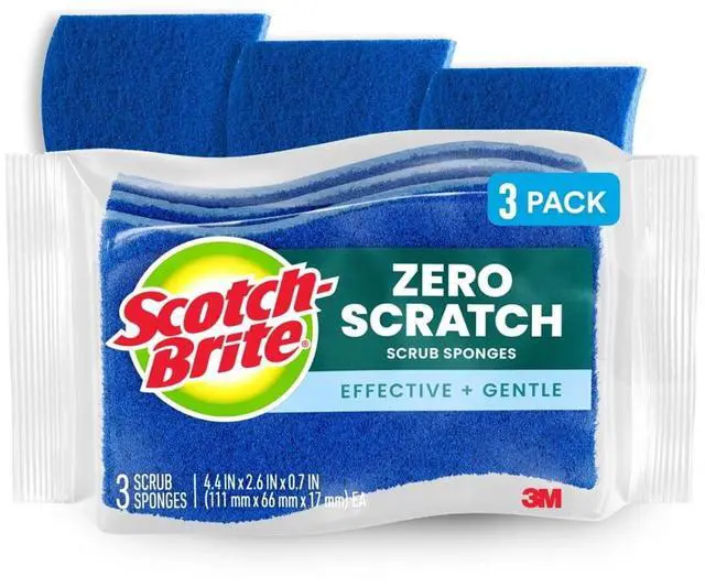 Main image of (3 pack) Scotch-Brite Zero Scratch, Non-Scratch, Cleaning Scrub Sponge, 3 Dish Sponges