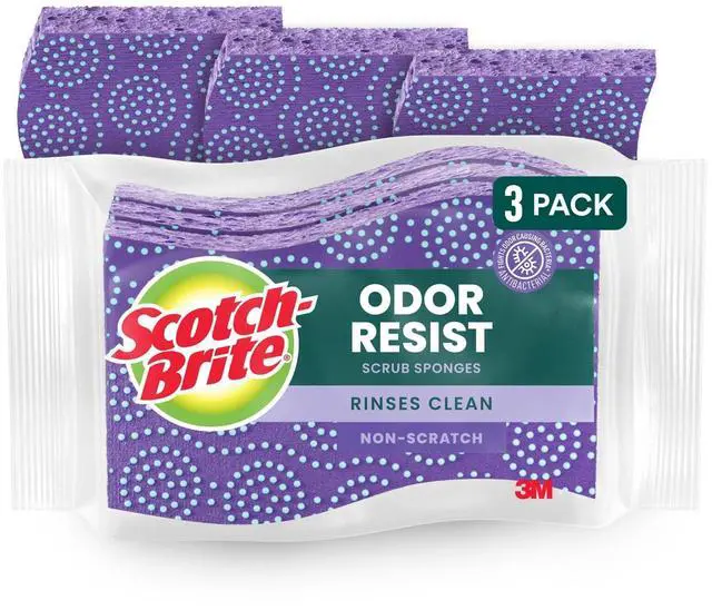 Main image of Scotch-Brite Odor Resist Scrub Sponges, Non-Scratch, Rinses Clean, 3 Pack