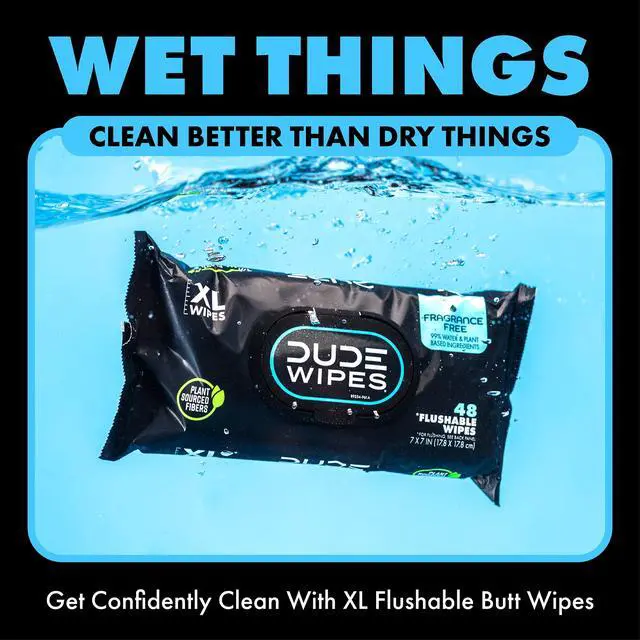 Alt view image 2 of 7 - DUDE Wipes Flushable Wipes, XL Wet Wipes for At Home Use, Unscented, 48 Count, 2 Pack
