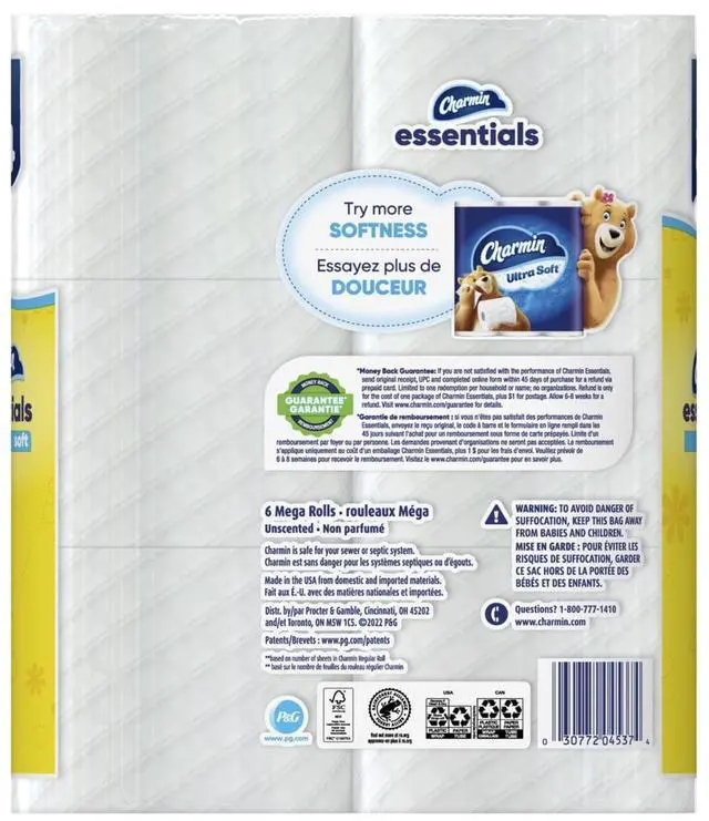 Alt view image 3 of 7 - Charmin Essentials Soft Toilet Paper 6 Mega Rolls, 330 Sheets Per Roll