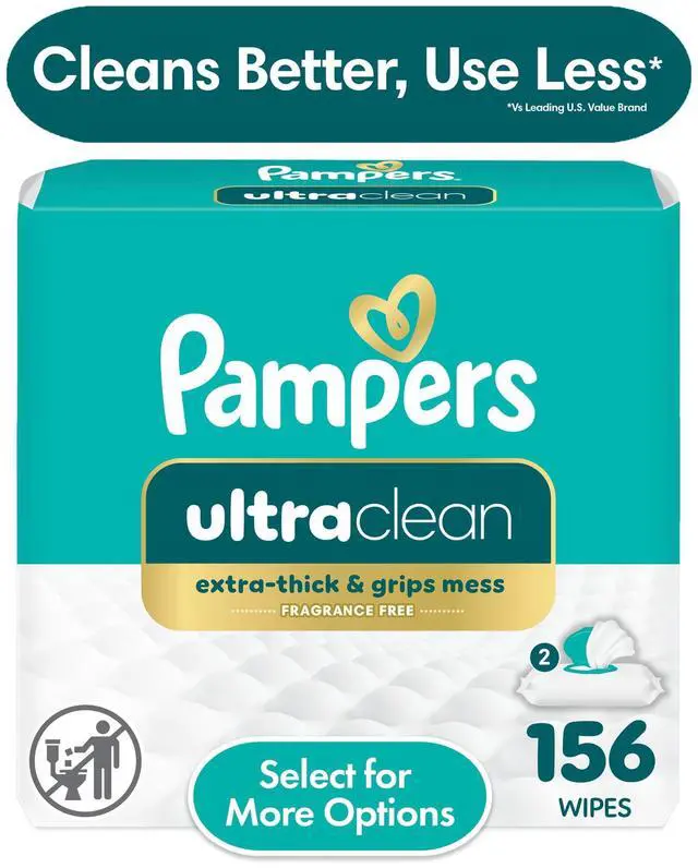 Main image of Pampers Ultra Clean Baby Wipes, 2-Pack 156 Wipes (Select for More Options)
