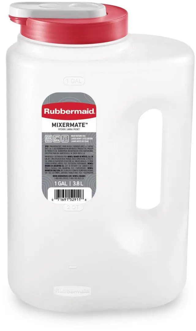 Main image of Rubbermaid Mixermate Leak-Resistant Pitcher, Clear, 3.8 Liter (1 Gallon), Plastic