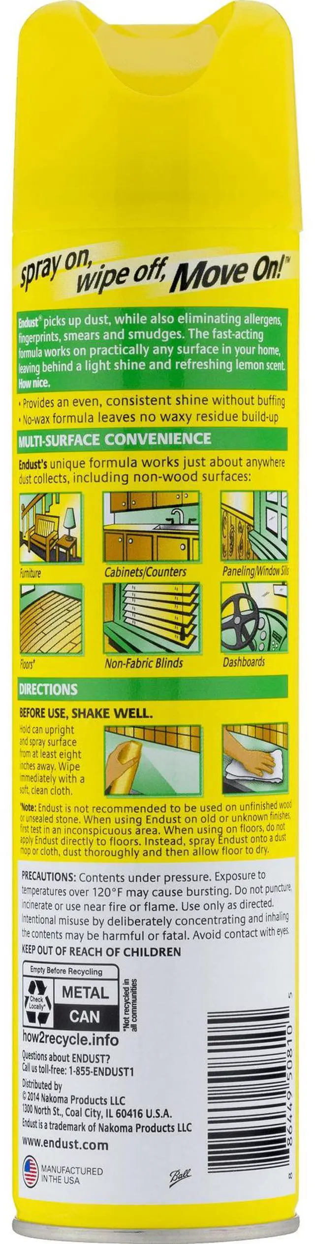 Alt view image 2 of 6 - Endust® Multi-Surface Dusting and Cleaning Spray, Lemon Zest, Aerosol, 12.5 oz.