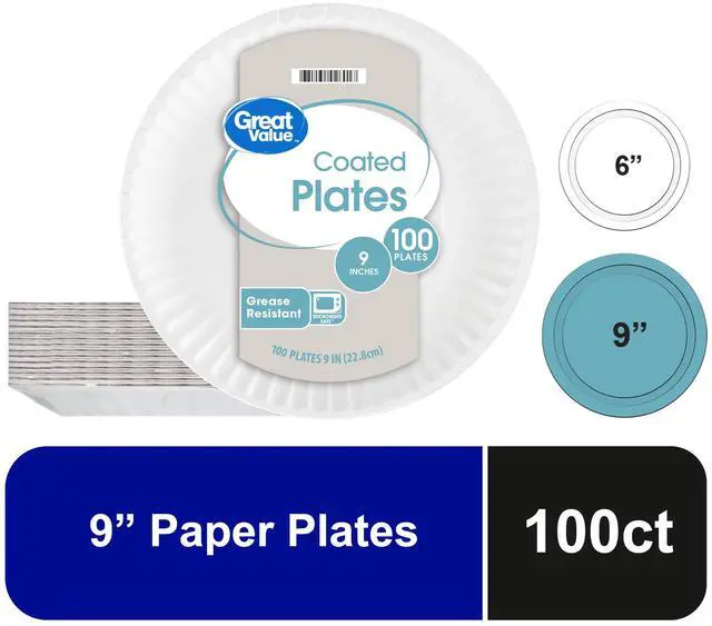 Main image of Great Value Coated Disposable Paper Plates, 9 in, 100 Count