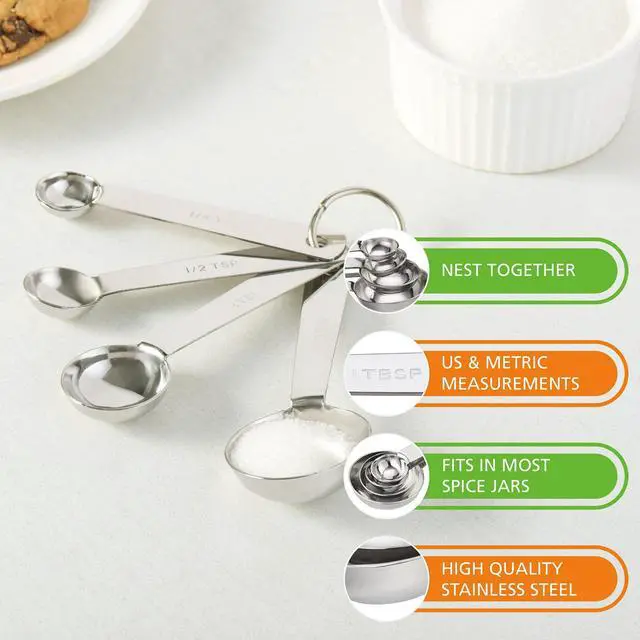 Alt view image 5 of 5 - Mainstays Kitchen Stainless Steel 4-Piece Nesting Measuring Spoons Set, Stainless Steel Finish
