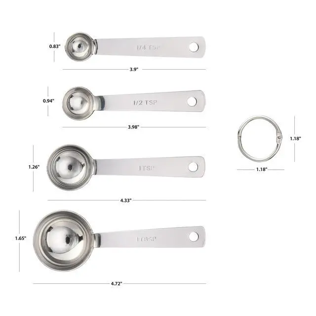Alt view image 2 of 5 - Mainstays Kitchen Stainless Steel 4-Piece Nesting Measuring Spoons Set, Stainless Steel Finish
