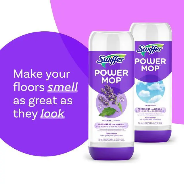 Alt view image 2 of 6 - Swiffer Power Mop Refill Solution, Tile, Vinyl, Laminate, Wood, Floor Cleaner, Lavender, 25.3 fl oz