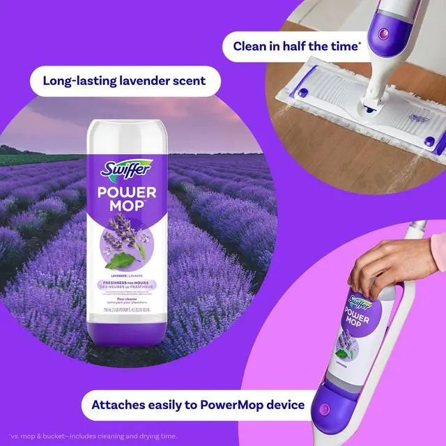 Alt view image 5 of 6 - Swiffer Power Mop Refill Solution, Tile, Vinyl, Laminate, Wood, Floor Cleaner, Lavender, 25.3 fl oz