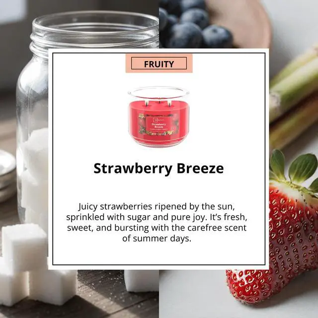 Alt view image 3 of 7 - Mainstays 3-Wick Scented Glass Jar Candle, Strawberry Breeze, 11.5 oz