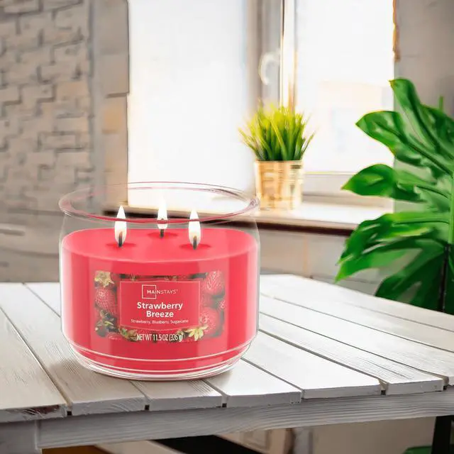 Alt view image 6 of 7 - Mainstays 3-Wick Scented Glass Jar Candle, Strawberry Breeze, 11.5 oz