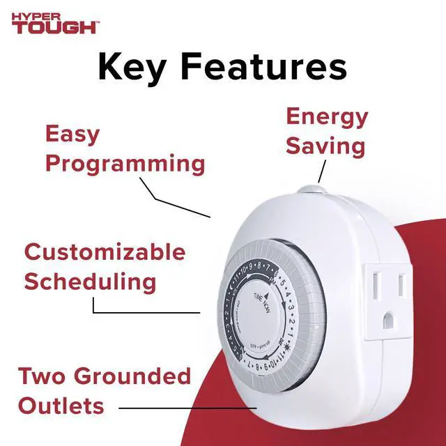 Alt view image 5 of 7 - Hyper Tough, Indoor Analog Timer, Double Grounded Outlet