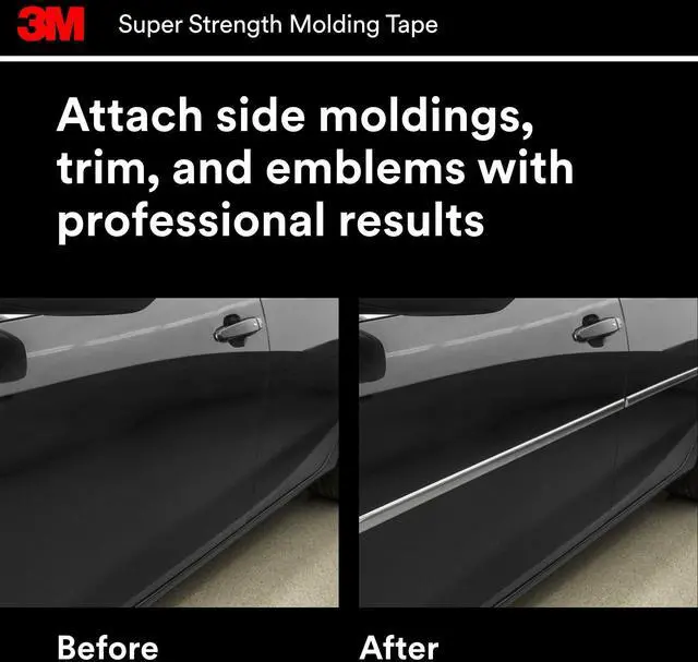 Alt view image 4 of 7 - 3M Automotive Super Strength Molding Tape, Double-Sided Adhesive, 1/2" x 5 ft, 1 Roll