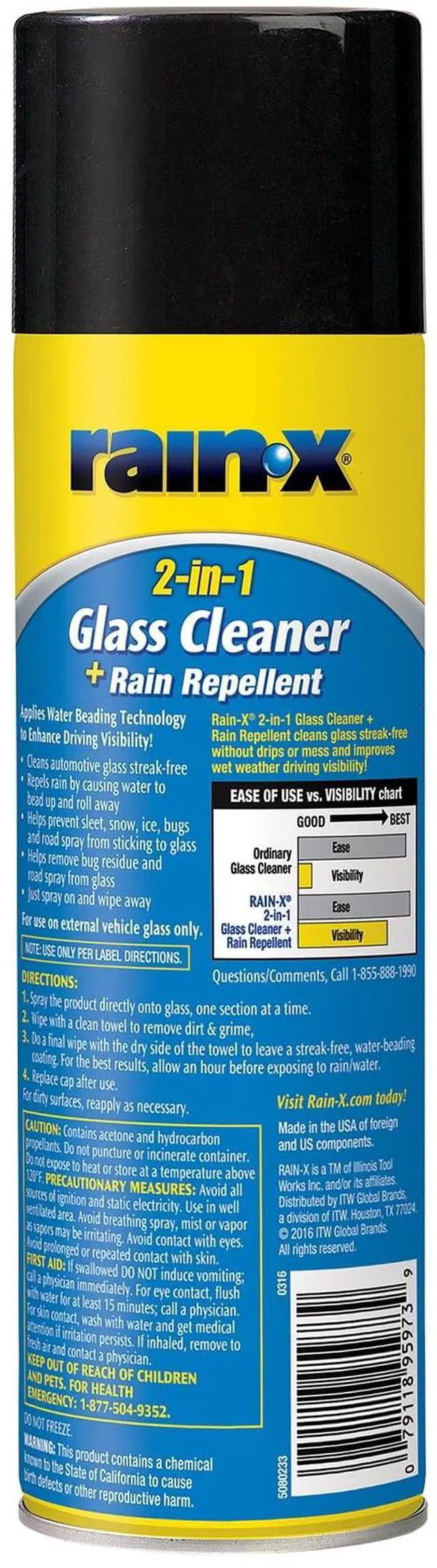 Main image of RainX 2 in 1 Glass Cleaner and Rain Repellent, 18 Ounce Aerosol - 5080233W
