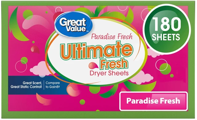 Main image of Great Value Ultimate Fresh Dryer Sheets, Paradise Fresh, 180 Count, Compare to Gain®