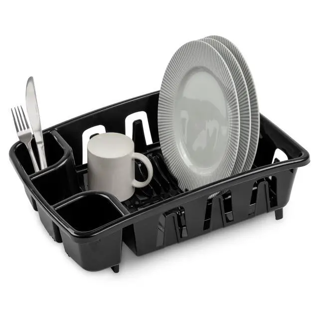Alt view image 4 of 6 - Sterilite DrainRack, Dishrack and Drainboard All-in-One, Inclined Base for Draining, Black
