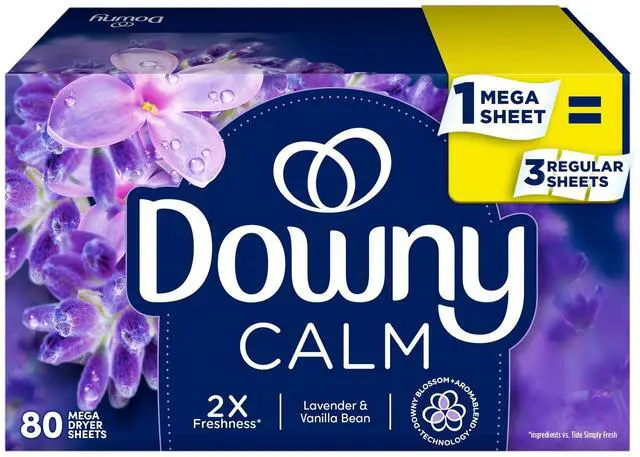 Main image of Downy CALM, Mega Dryer Sheets, Lavender and Vanilla Bean, 80 Count