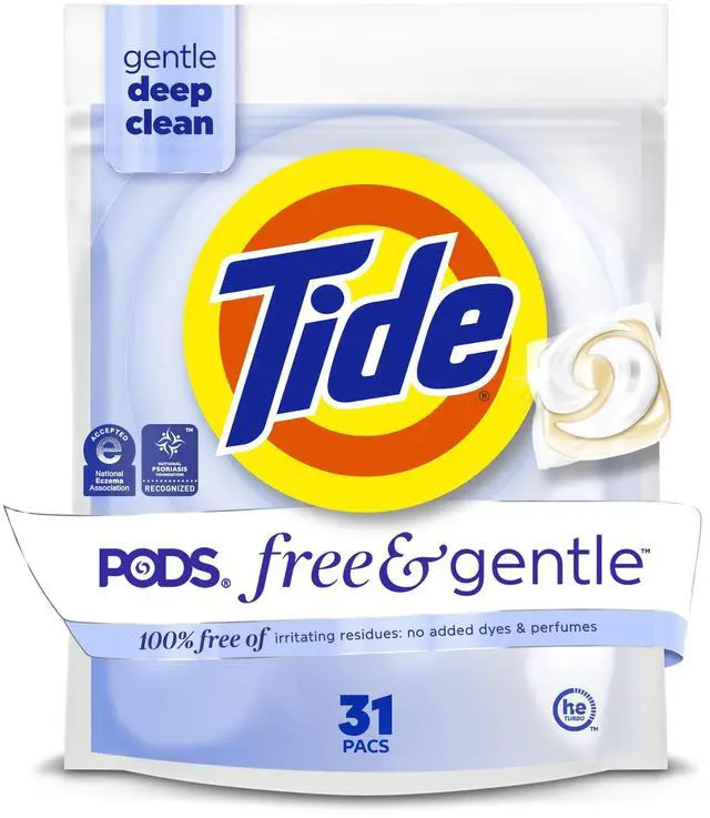 Main image of Tide PODS Laundry Detergent Soap Pacs, Free and Gentle, Hypoallergenic, Unscented, 31 Count