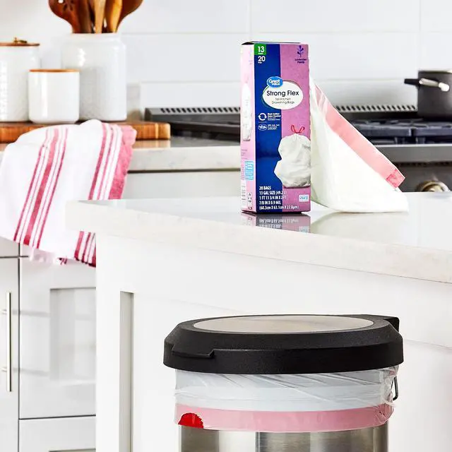 Alt view image 4 of 7 - Great Value Strong Flex 13-Gallon Drawstring Tall Kitchen Trash Bags, Lavender Fields Scent, 20 Bags
