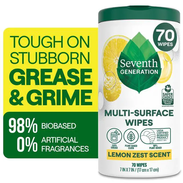 Alt view image 4 of 7 - Seventh Generation Multi Surface All Purpose Cleaning Wipes, Lemon Zest, 70 Count