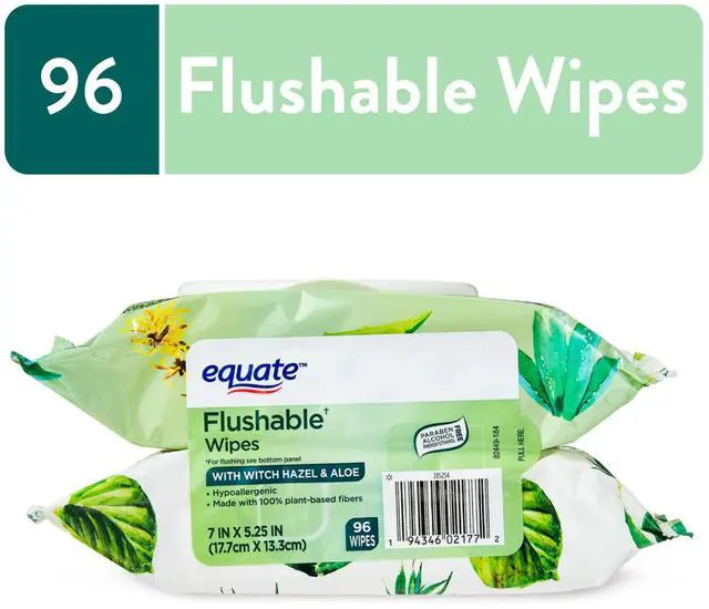 Main image of Equate Flushable Wet Wipes, Witch Hazel & Aloe, 96 Wipes, 2 Pack