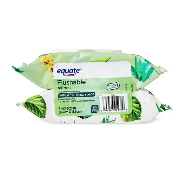 Alt view image 4 of 6 - Equate Flushable Wet Wipes, Witch Hazel & Aloe, 96 Wipes, 2 Pack