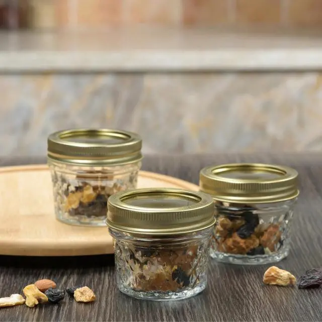 Alt view image 3 of 6 - Mainstays 4 oz Mason Jars, Regular Mouth Quilted Canning Jars with Lids and Rings, 12-Pack Mini Glass Jars for Home Canning and Gifting