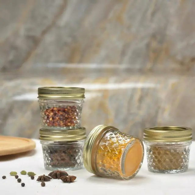 Alt view image 2 of 6 - Mainstays 4 oz Mason Jars, Regular Mouth Quilted Canning Jars with Lids and Rings, 12-Pack Mini Glass Jars for Home Canning and Gifting