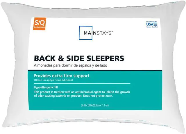Main image of Mainstays Back & Side Sleeper Bed Pillow, Standard/Queen, Extra Firm Support