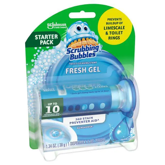 Alt view image 5 of 6 - Scrubbing Bubbles Automatic Toilet Bowl Cleaner, Fresh Gel Cleaning Stamp, Rainshower, Dispenser & 6 Gel Stamps