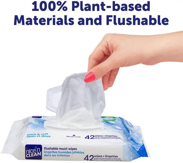 Alt view image 2 of 7 - Nice N Clean Plant-Based Flushable Wet Wipes, 3 Flip-Top Packs (180 Total Wipes)