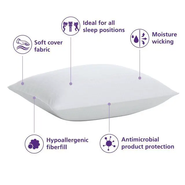 Alt view image 3 of 7 - (2 pack) Mainstays Comfort Complete Bed Pillow, Standard/Queen, White- All Positions Antimicrobial